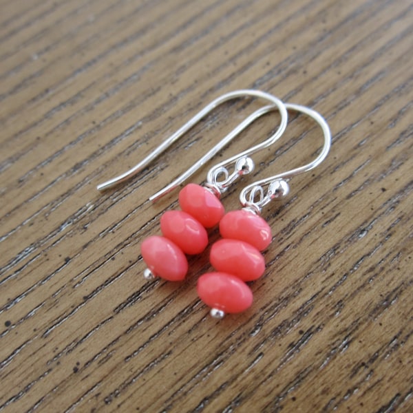 Dainty Coral earrings, pink earrings, faceted coral, sterling silver earrings Small dangle earrings Summer jewelry Bridesmaid earrings coral