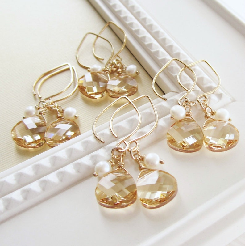 Bridesmaids earrings Set of 4 earrings gold earrings Etsy