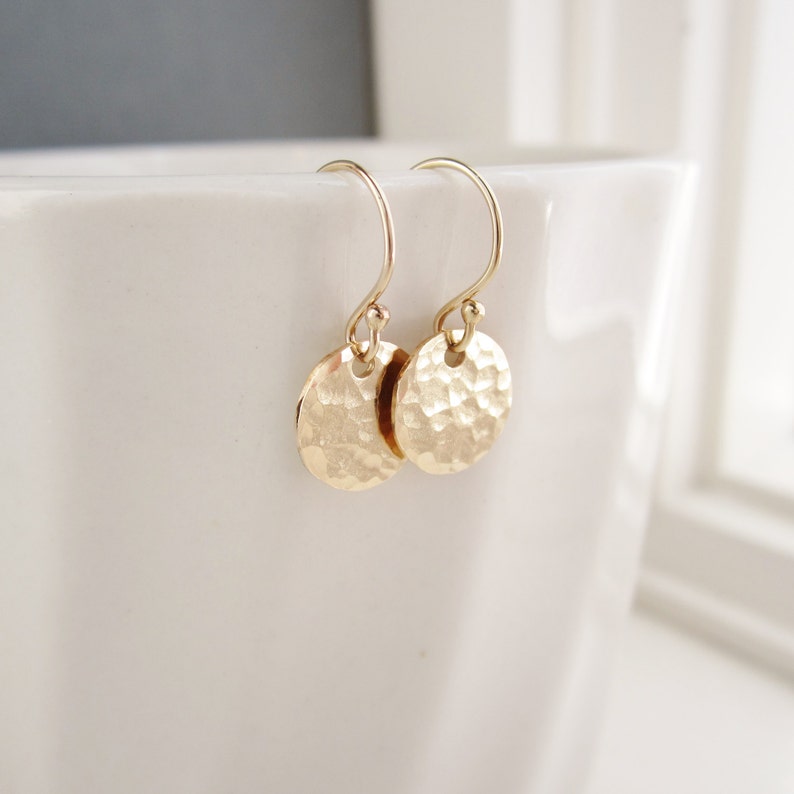 Hammered gold earrings Gold dot earrings 14K gold fill simple everyday earrings Gold circles Hammered disc earrings small gold earrings image 1