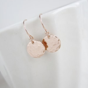 Tiny Dot Rose gold earrings Pink gold earrings Hammered rose gold discs Dainty earrings Everyday earrings Simple small dangle earrings image 1