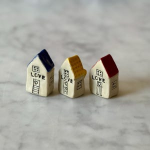 Handmade Ceramic Houses, SET, One of a Kind, Pottery house, Miniature House, Whimsical, Colorful Decor for your home or garden, A set of 3