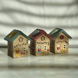 Handmade Ceramic House, Pottery house,  HAPPINESS, Heart house, Miniature House, One of a Kind, Decor for home or garden