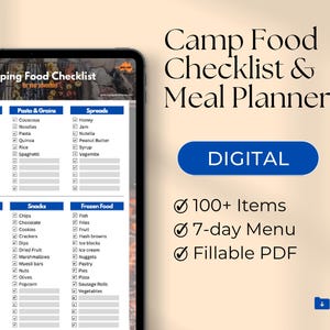 Camping Meal Planner Digital PDF, RV Food Checklist, Fillable 7-Day Camping Menu, Caravan Pantry, Camper Food List, Travel Trailer Meals