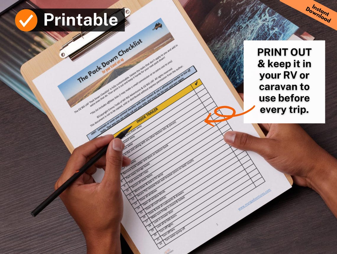 RV Pack Down Checklist Printable, Caravan Pre-travel Planner, Motorhome ...
