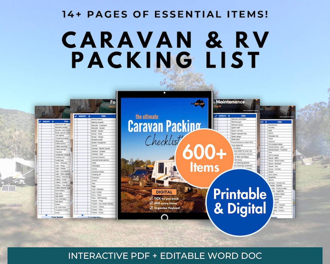 Caravan Checklist.pdf RV Packing List Printable, Editable Caravan Checklist, Motorhome ...