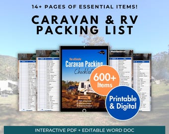 RV Packing List Printable, Editable Caravan Checklist, Motorhome Essentials, Digital Travel Trailer Log, Downloadable PDF Camper Items Guide