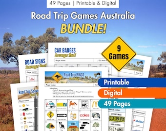 Australian Road Trip Games BUNDLE, Printable Road Trip Bingo, Digital