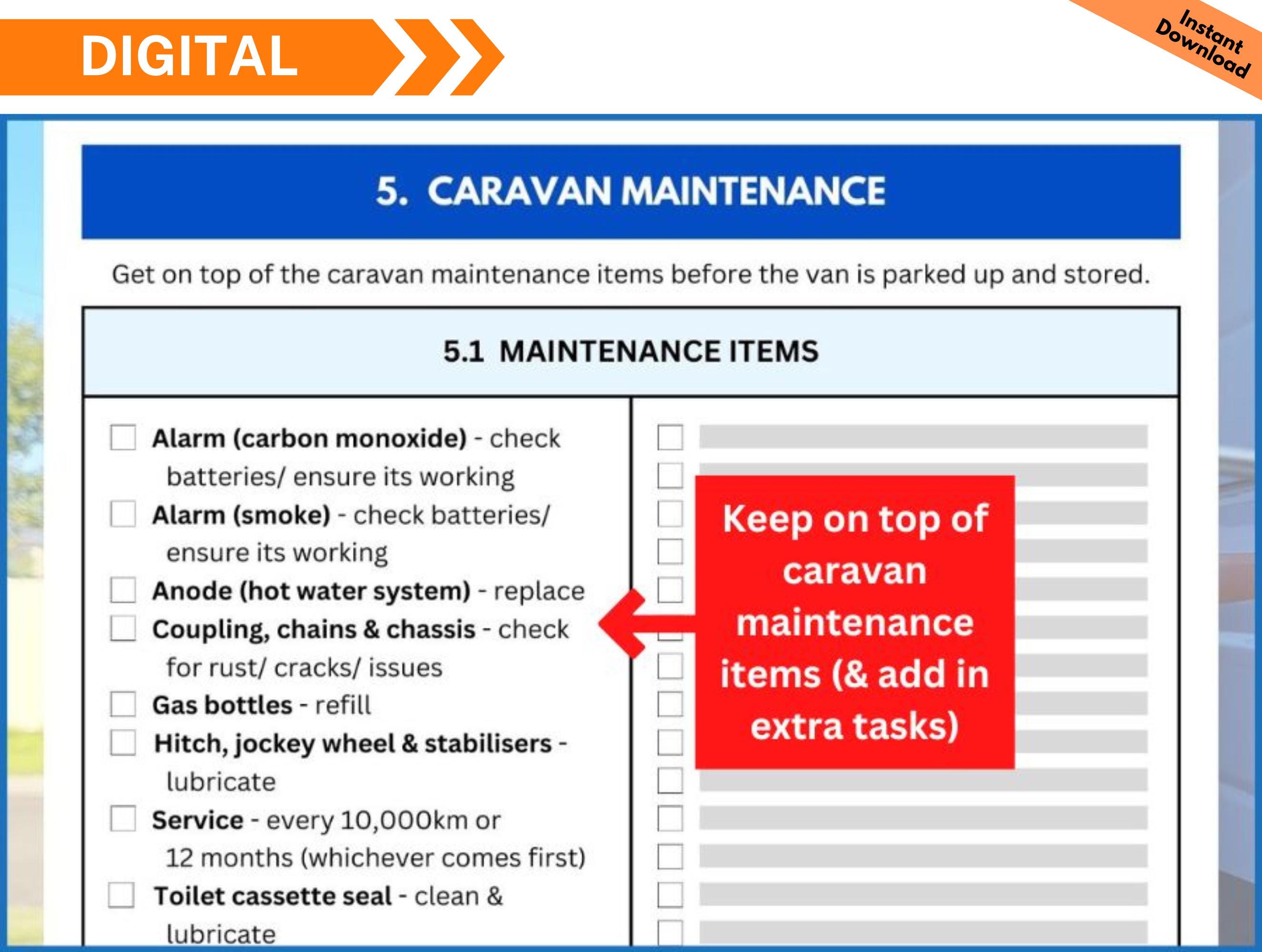 Caravan Storage Checklist Printable, RV Maintenance Tracker, Digital ...