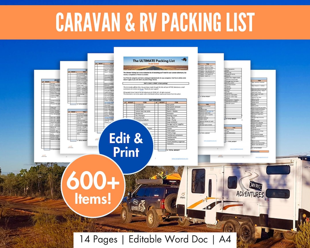 Caravan Packing Checklist Printable, Editable RV Essentials List ...