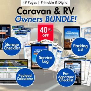 RV Owners BUNDLE | Printable Caravan Storage + Digital RV Service Guide + Camper Packing List + Travel Trailer Payload + Motorhome Checklist
