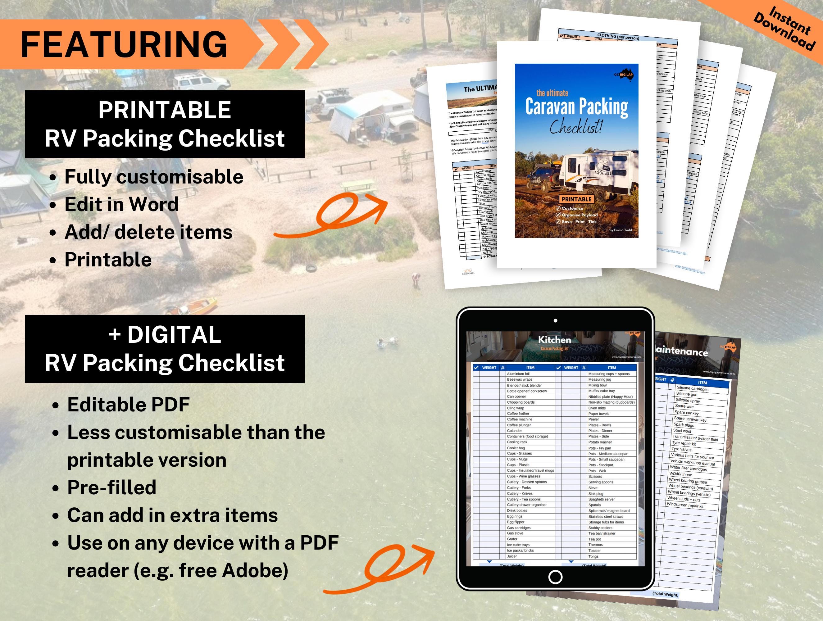 RV Packing List Printable, Editable Caravan Checklist, Motorhome ...