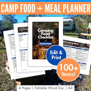 PRINTABLE Camping Food Checklist Meal Planner | RV Food List 7-Day Camping Menu | Caravan Pantry List | 1 Week Camping Recipe Campfire Ideas