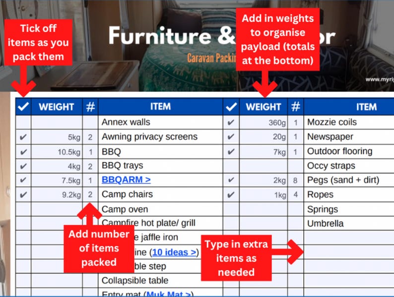 DIGITAL Caravan & RV Packing Checklist | RV Planner | Motorhome ...