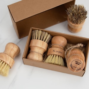 Natural Scrub Brush, Custom Engraved Sisal Dish Brush, Personalized Dish Brush Cleaning Eco Gift Set, Vegetable Scrub Brush, Zero Waste