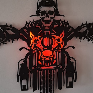 Custom Metal Motorcycle Helmet Holder, Skull Harley Gifts for Men,  Personalized Gifts for Riders, Fathers Day Gift, Metal illuminated Sign