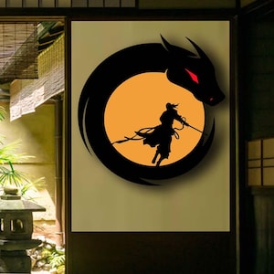 Samurai and Dragon Metal Wall Art, Zen Decor Art, Metal Wall Art, Metal Wall Decor, Dragon Artwork, Home Office Decor, Mythologic Decor