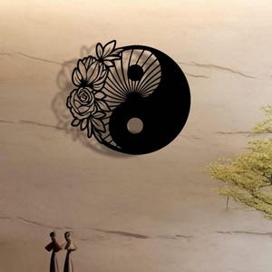 Floral Yin Yang Metal Wall Art: Zen Meditation Decor