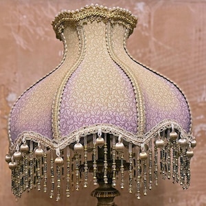 Handmade Vintage and Victorian-Style Beaded Lampshade, Hand painted with ombre effect with Vintage Gold and Beaded trim