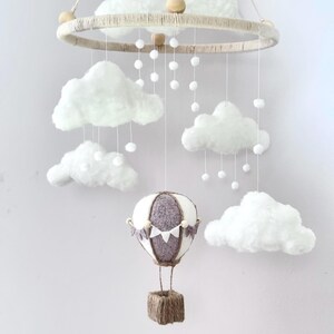 Teddy fabric handmade clouds baby mobile, Hot air balloon nursery mobile, Clouds nursery crib, nursery mobile, Baby Shower decoration