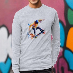 Skateboarder Gift Shirt - Men’s Skateboarder Long Sleeve Shirt - Artistic Skateboarder Shirt - Extreme Sports Shirt -Skateboarding Shirt