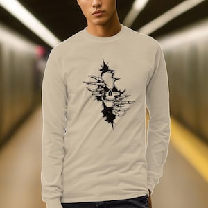Skull Graphic Men&#39;s Long Sleeve Shirt - Gothic Skeleton
