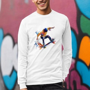 Skateboarding Long Sleeve Shirt - Skateboarder Art Shirt - Skateboarder Gift - Extreme Sports Shirt - Skateboarder Men’s Long Sleeve Shirt