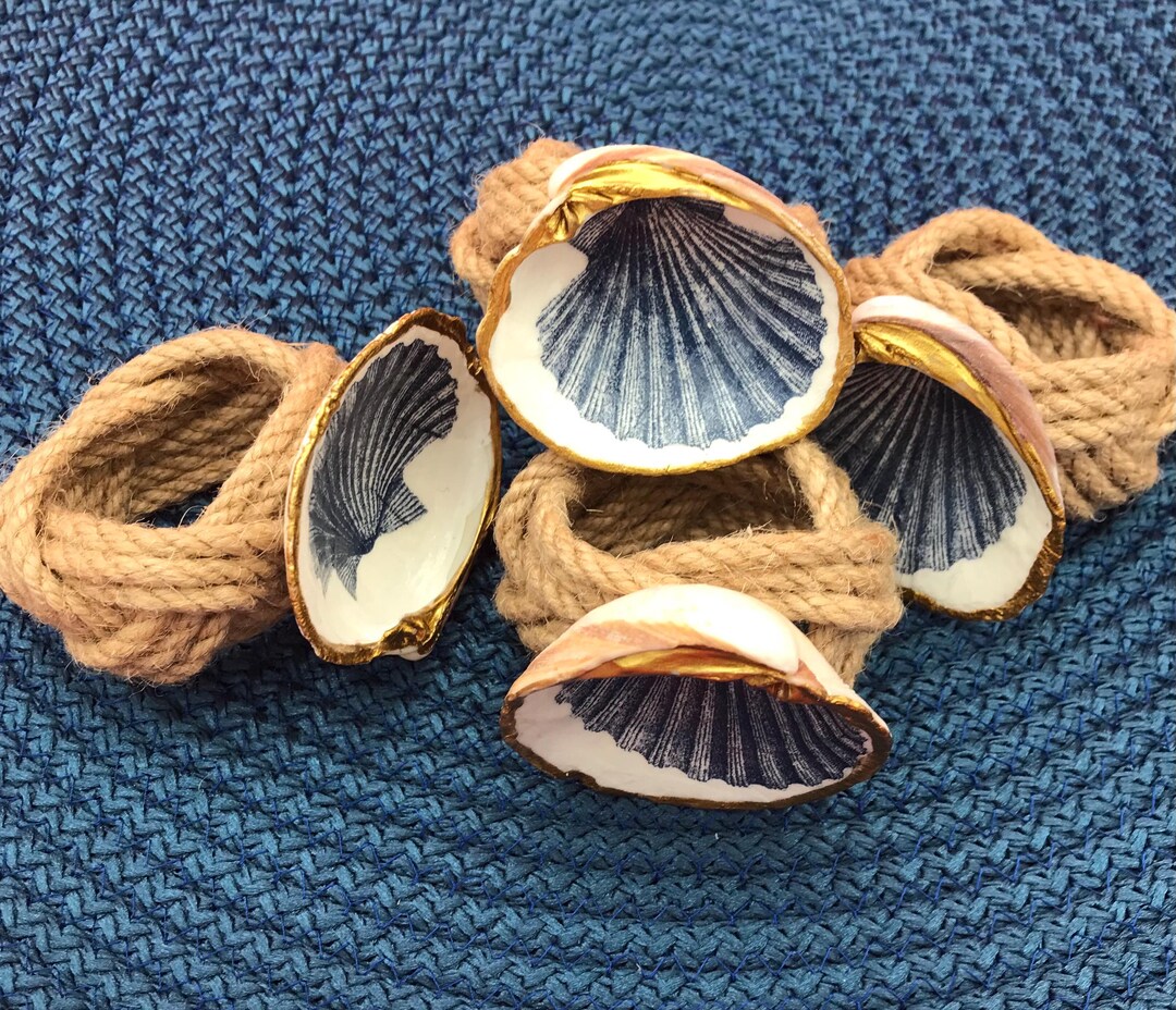 Clam Shell Napkin Rings: Scallop Shell Design Jute Coastal Table Decor ...
