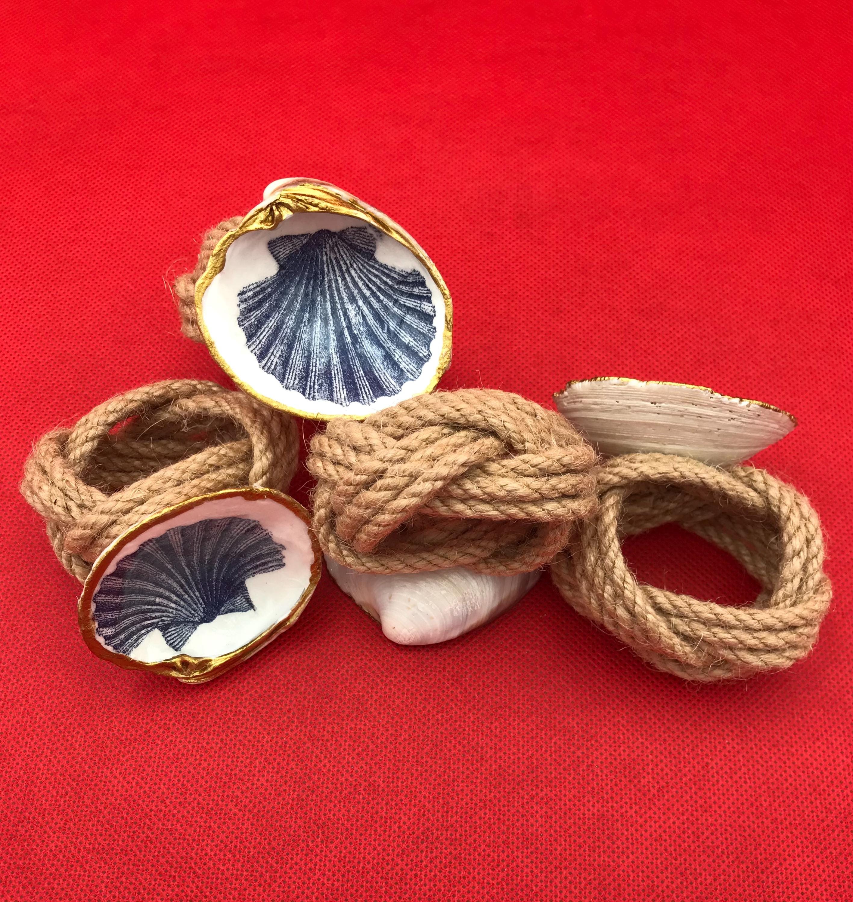 Clam Shell Napkin Rings: Scallop Shell Design Jute Coastal Table Decor ...