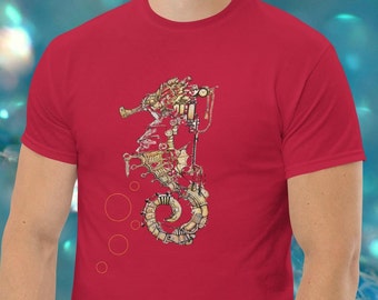 Steampunk Seahorse Graphic T-Shirt – Mechanical Fantasy Tee