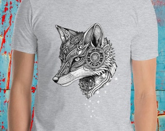 スチームパンクフォックスTシャツ：グラフィックビクトリアサイバーパンクTシャツ