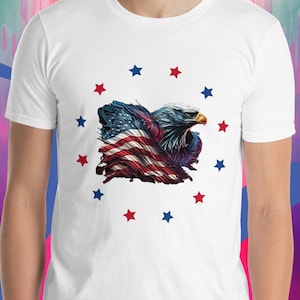 Patriotic Eagle T-Shirt - Bald Eagle Flag T-Shirt - Birthday Gift Tee - American Eagle Graphic Tee - Freedom Shirt -Independence Day Tee
