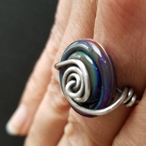 Rainbow Ring sterling silver wire ring with lampwork image 1