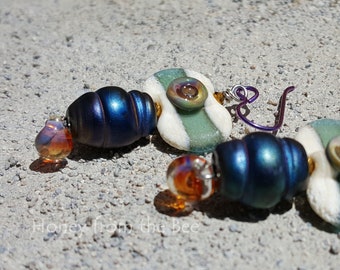 Eclectic Boho Earrings - blue, purple and green earrings - lampwork earrings - artisan earrings - butterfly earrings