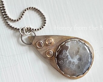 Sterling silver pendant with Botswana Agate and Moonstones - Artisan Jewelry by Honey from the Bee