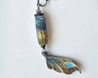 Butterfly Wing pendant - Artisan Lampwork necklace - Artisan jewelry by Honey from the Bee