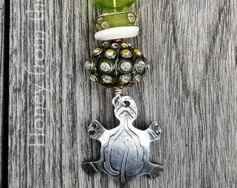 Nature Talisman Pendant - Silver Turtle necklace - Silver and lampwork necklace - Artisan Jewelry by Honey from the Bee