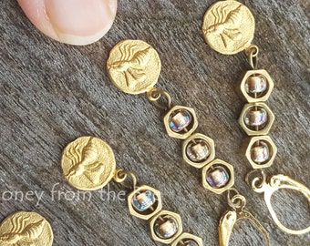 Honeycomb earrings - honeybee earrings - gold bee earrings - Artisan Jewelry by Honey from the Bee