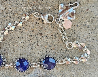 Lapis Lazuli and silver bracelet with rose-cut cabochons and stingray charm - Artisan Jewelry by Honey from the Bee