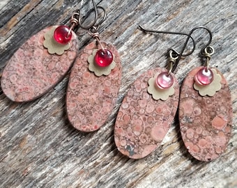 Orbicular Rhyolite earrings, floral earrings - pink earrings - rose colored earrings - Artisan Jewelry by Honey from the Bee