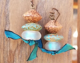 Ocean inspired earrings - Lampwork Earrings in aqua and moss - Artisan Jewelry by Honey from the Bee