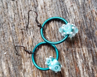 Bubbly Sea - Teal hoop earrings - ocean inspired - beach earrings - Artisan Jewelry by Honey from the Bee