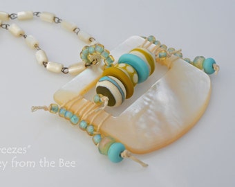 Cool Breezes - Ocean Inspired Lampwork Necklace - Olive and Aqua necklace - Artisan Jewelry by Honey from the Bee