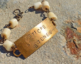 Stamped ID Bracelet - Sticks and Stones - anti-bullying statement bracelet