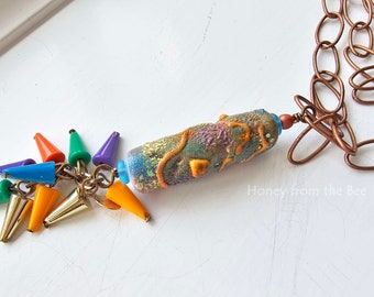 Party Pendant - long necklace in bright colors - Artisan jewelry by Honey from the Bee