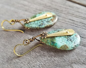 African Turquoise earrings - Percussion - tribal earrings
