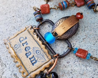 Dream Boho Style Necklace - Colorful multimedia necklace - Dream necklace - Artisan Jewelry by Honey from the Bee