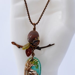 Bird's Nest Pendant Lampwork egg, wire-wrapped, artisan polymer focal Spring Necklace image 2