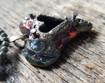 Raku Heart Pendant - tunic length necklace - Gothic Heart pendant - Artisan Jewelry by Honey from the Bee