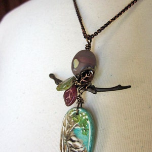 Bird's Nest Pendant Lampwork egg, wire-wrapped, artisan polymer focal Spring Necklace image 3