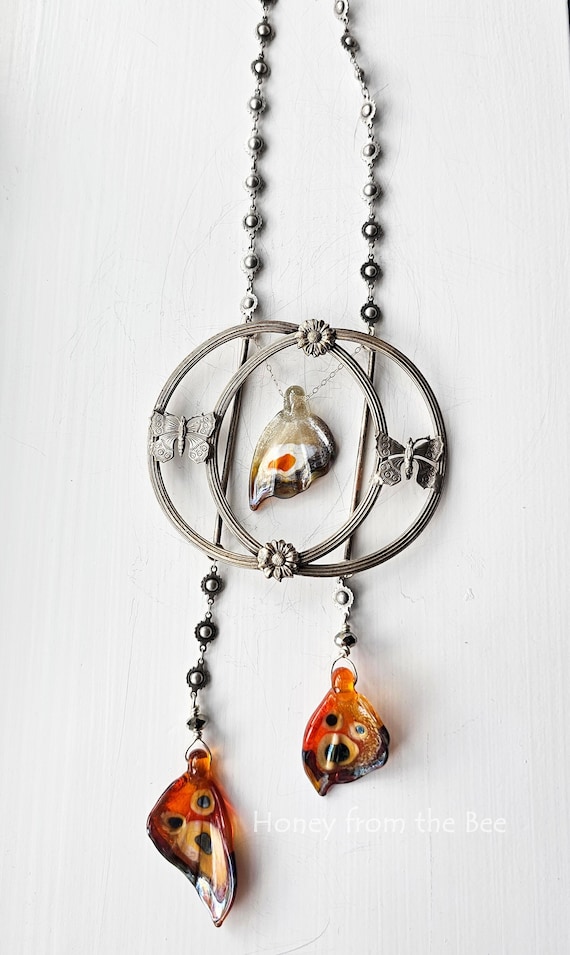 Orange Butterfly Wing Necklace - Butterflies Always - Artisan Statement Necklace - Boho style necklace